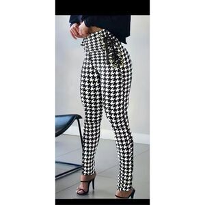 COPY - Houndstooth leggings with lace up sides, high waste stretchy pants . Ver…